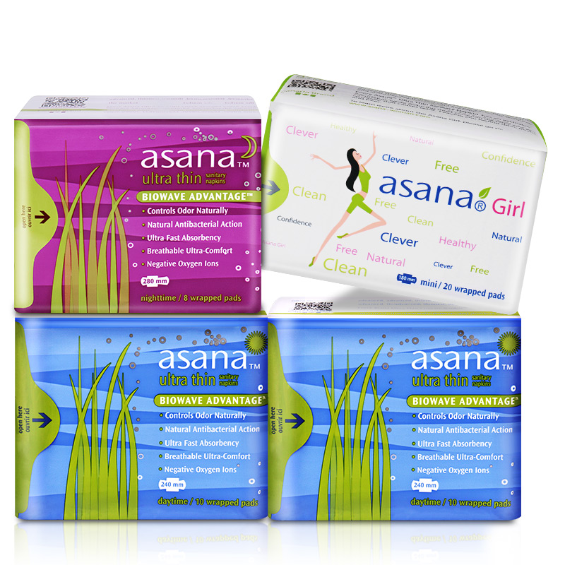加拿大进口 阿莎娜优质棉周期组合装48片(日用10片*2+夜用8片+迷你巾20片)高清大图