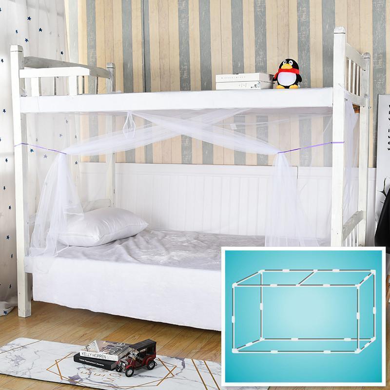 宿舍1.0m学生蚊帐带支架0.9m上下铺单人床不锈钢加粗加厚床帘支架_65 1.0m（3.3英尺）床 白色蚊帐+全框支架可伸缩