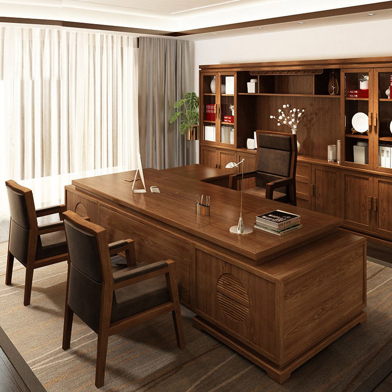 【送货到家】新中式实木办公桌椅组合老板桌总裁桌简约现代经理办公室