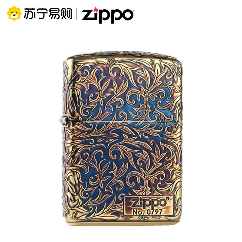 [苏宁自营]官方正品zippo芝宝煤油进口打火机复古熏金五面雕刻唐草盔甲打火机送礼男士