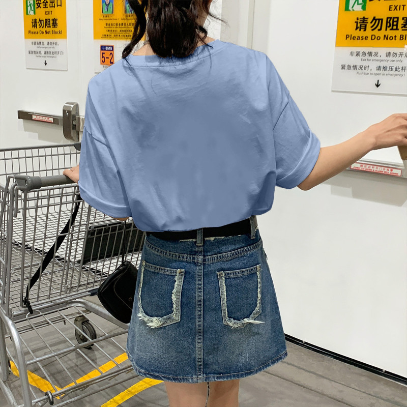 唐狮短袖t恤女夏季韩版宽松韩版宽松圆领前胸字母