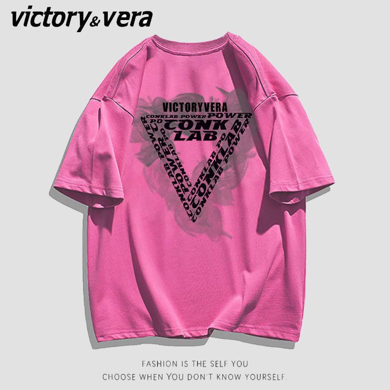 VICTORYVERA短袖t恤女2022夏季新款学生复古印花韩版宽松休闲上衣