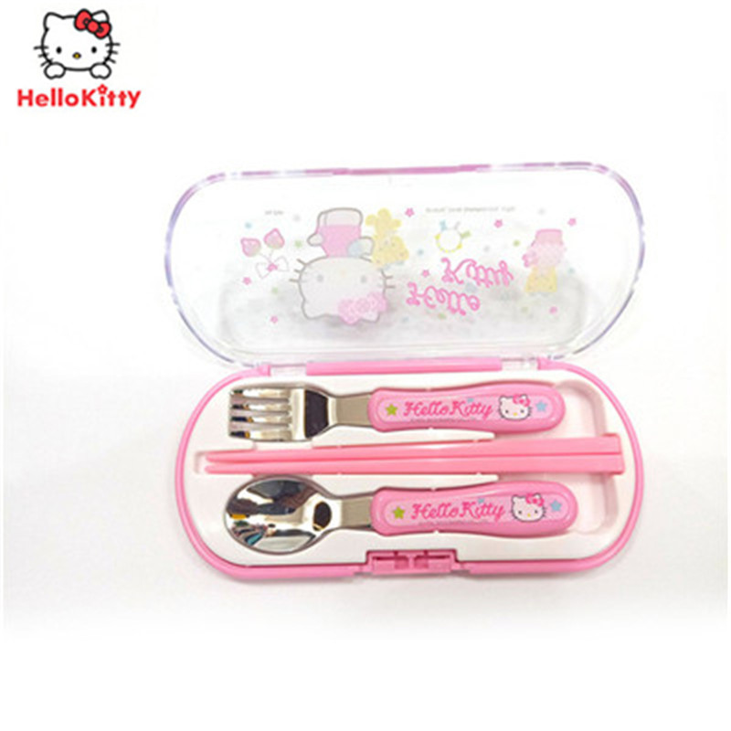 凯蒂猫(HELLO KITTY) 筷子叉勺餐具组HLKO-3391C不锈钢汤勺pp材质筷子可拆卸易清洗儿童男宝女宝餐具