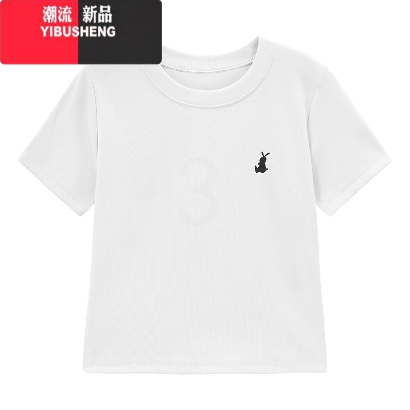 YIBUSHENG白色刺绣正肩短袖T恤女季2024新款韩系修身甜辣妹短款上韩高清大图