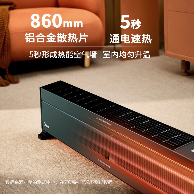 美的取暖器暖风机家用节能省电速热防水电暖神器踢脚线正品 抹茶绿