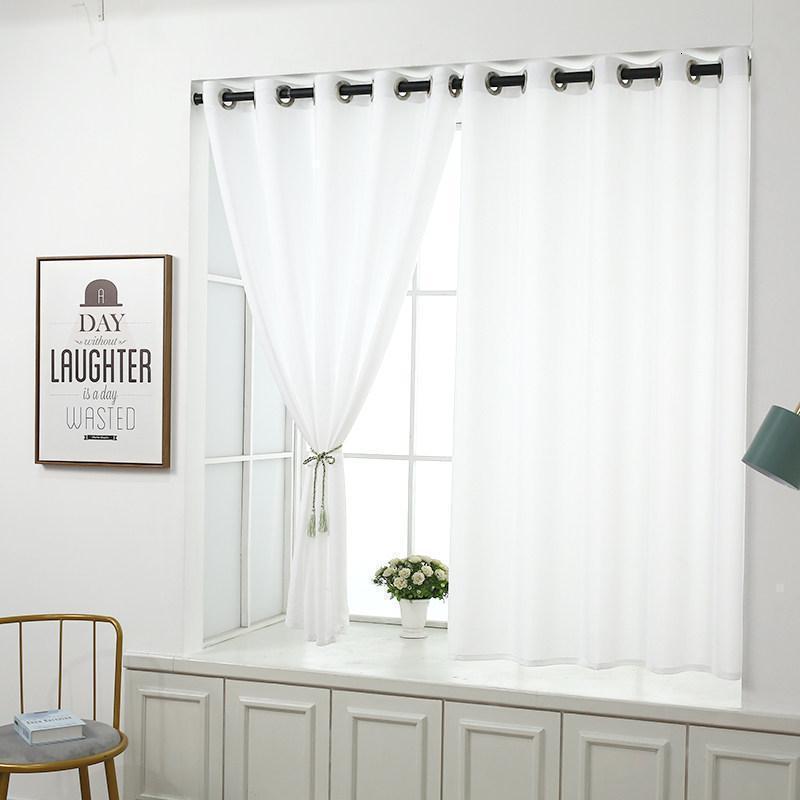 家柏饰(CORATED)白纱窗帘免打孔安装透光不透人卧室阳台遮光防晒纱窗纱帘成品 天丝绒-唯美白(TH) (内宽3.6-4米用)帘宽3*高2.5米两片