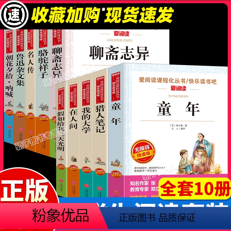 [正版]全套10册童年高尔基在人间我的大学猎人笔记屠格涅夫骆驼祥子老舍朝花夕拾呐喊鲁迅假如给我三天光明凯伦凯特名人传儿