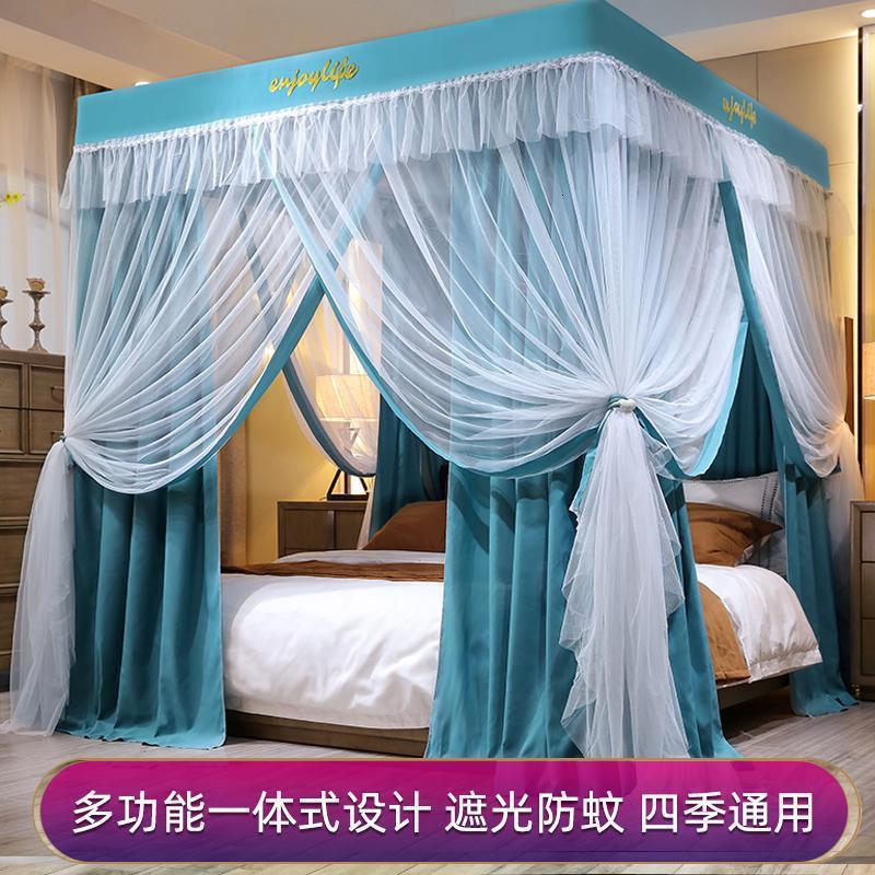 美帮汇床帘蚊帐一体式加密加厚廷公主风床幔家用2米1.8m床1.5欧式纹帐 海兰色3535 1.8m（6英尺）床