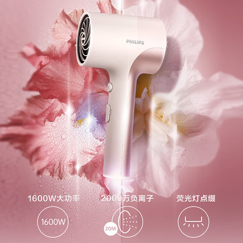 飞利浦BHD393/05吹风机大功率电吹风负离子恒温护发多档调节高速家用吹风机[荧光粉]