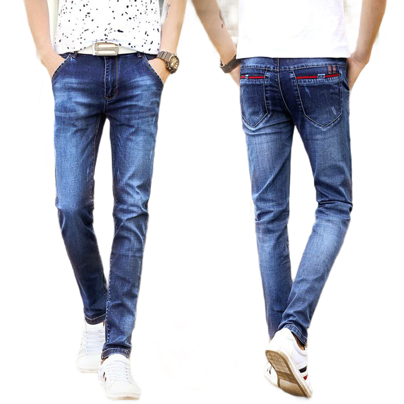 新款男士牛仔裤韩版男式牛仔裤男修身小脚弹力裤学生潮流男装高清大图