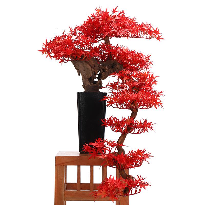 美帮汇新中式仿真迎客松盆景家居客厅玄关软装绿植样板间陶瓷摆件高清大图