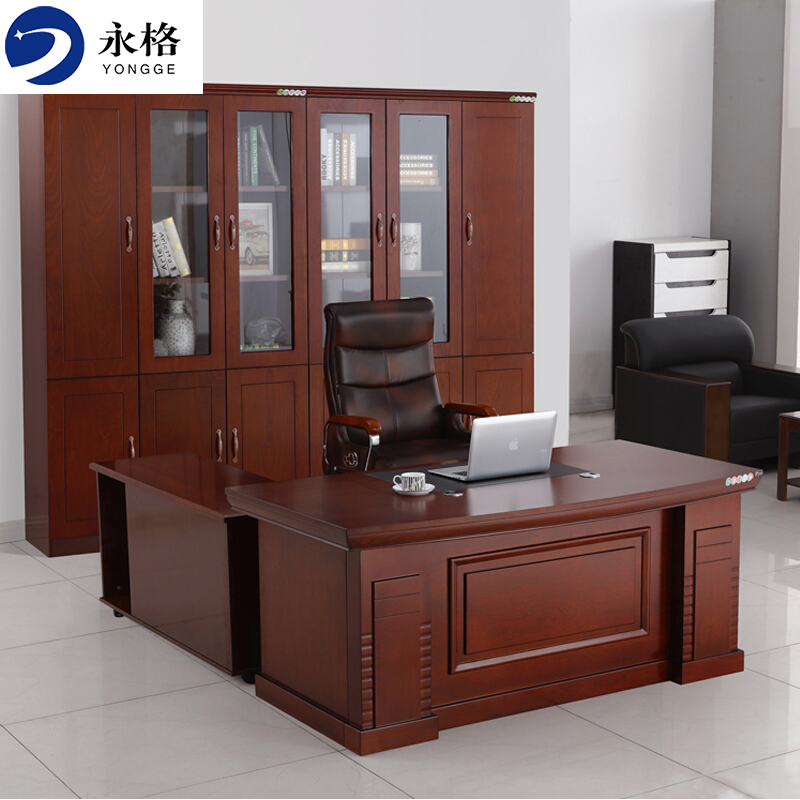 永格 办公家具老板桌总裁桌经理桌大班台办公桌油漆贴实木皮经理桌 1.6米单桌高清大图