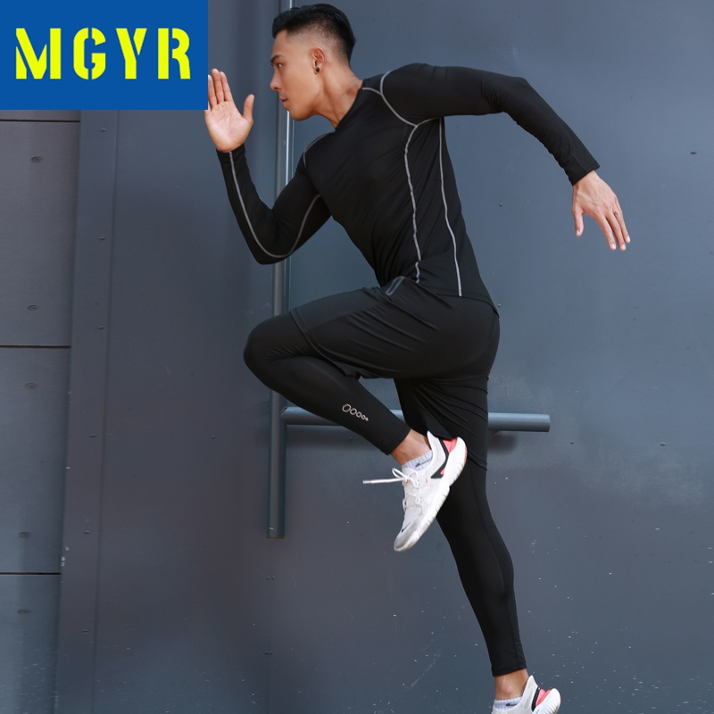 MGYR运动健身套装男春秋季跑步健身房训练紧身衣打底速干衣运动篮球服速干衣裤套装