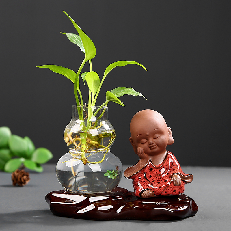 创意陶瓷花器小花瓶家居装饰品摆件插花干花中式客厅电视柜工艺品 三维工匠 KJY-福禄-思考-蓝高清大图