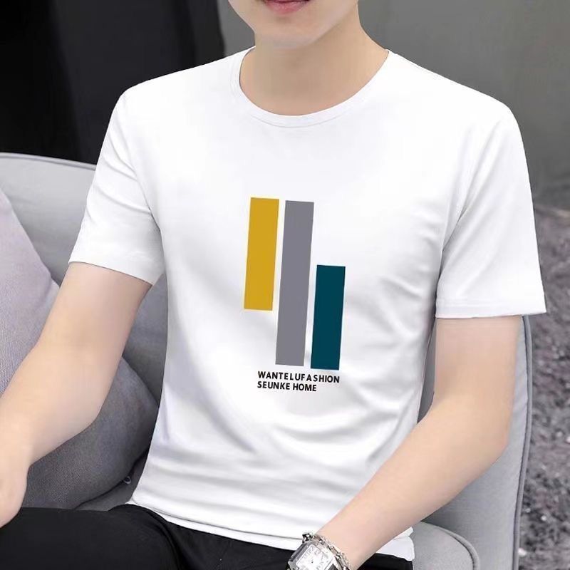 长绒棉男士短袖T恤男女2024款棉纯色圆领白色打底衫外T高清大图