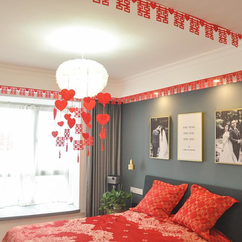 净也结婚婚庆用品新房创意爱心喜字拉花挂帘婚礼婚房装饰布置帘图片