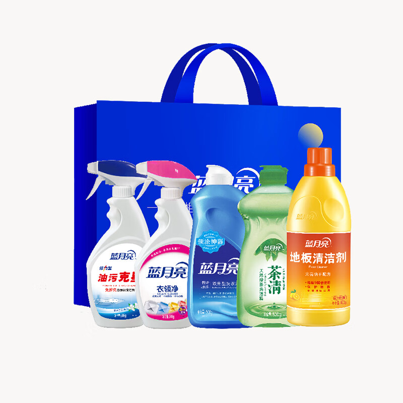 蓝月亮洗护组合(500g白兰翻盖+500g衣领净+500g强力型油污克星+500g茶清+600g地板水)