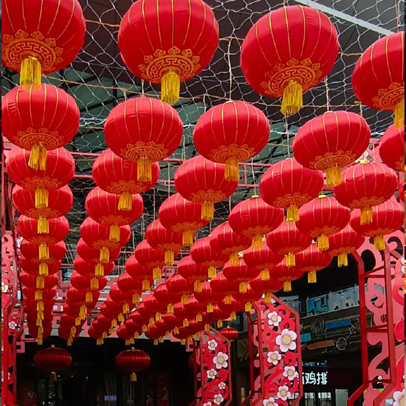 思唯美 大红灯笼 户外广告铁口灯笼中秋国庆装饰宫灯 加厚绸布200#撑开直径150cm*1个高清大图