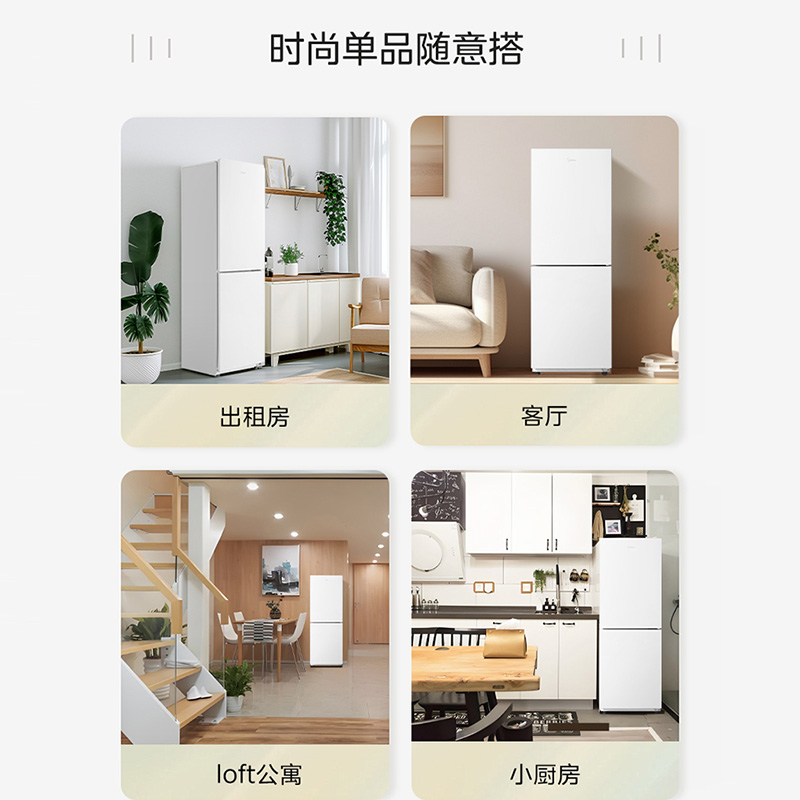 美的190双开门小冰箱家用小型租房宿舍白色两门冷藏冷冻官方节能高清大图