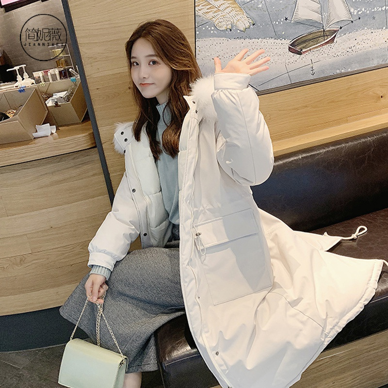 简妮薇(JIANNIWEI)中长款羽绒服棉服女2019冬季新款韩版加厚加绒棉衣宽松超大码棉袄面包服女