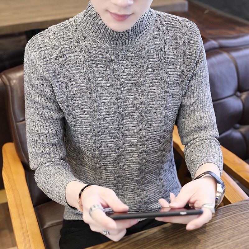冬季半高领毛衣男士韩版潮流修身加厚针织衫青年毛线衣