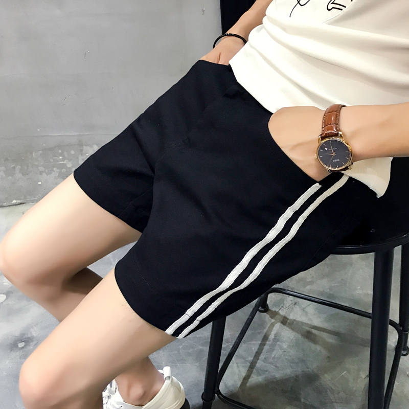 夏款男士纯色修身牛仔短裤撞色织带韩版3分短裤时尚休闲五分裤子