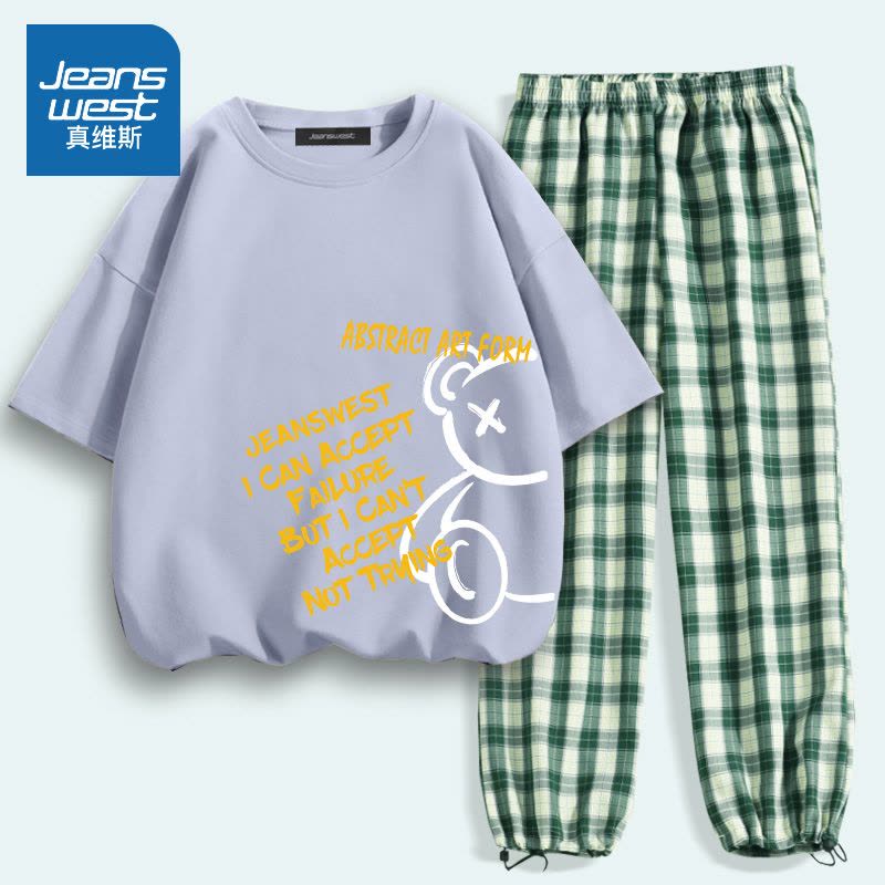 真维斯运动套装女夏季大码宽松短袖t恤学生时尚运动休闲两件套潮图片