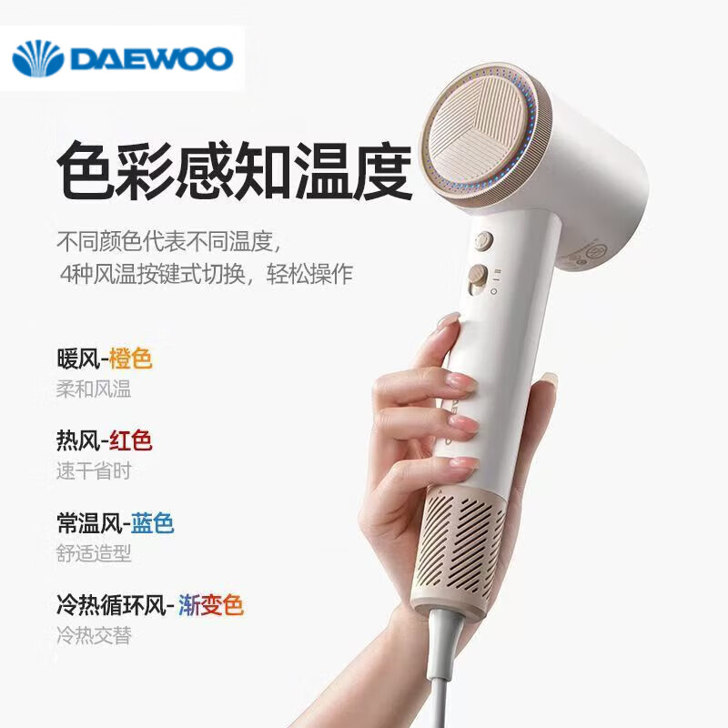 大宇(DAEWOO)高速吹风机家用负离子不伤发护发电吹风机奶糖白HD05高清大图