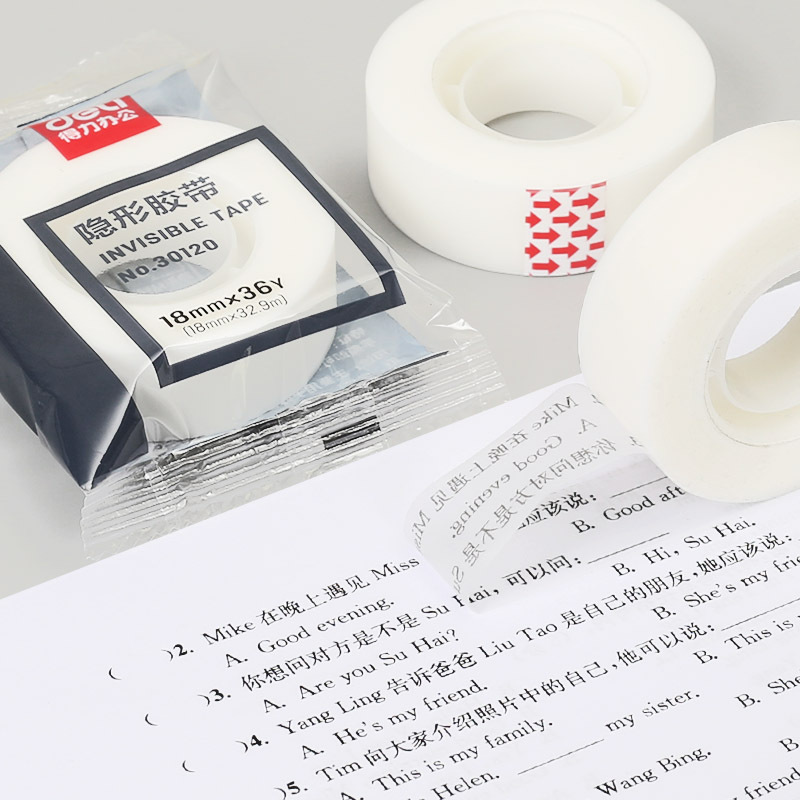 得力(deli)30110易撕型隐形文具胶带10个 12mm*36y*50um写字半透明可书写复制手撕学生贴错题改错乳白