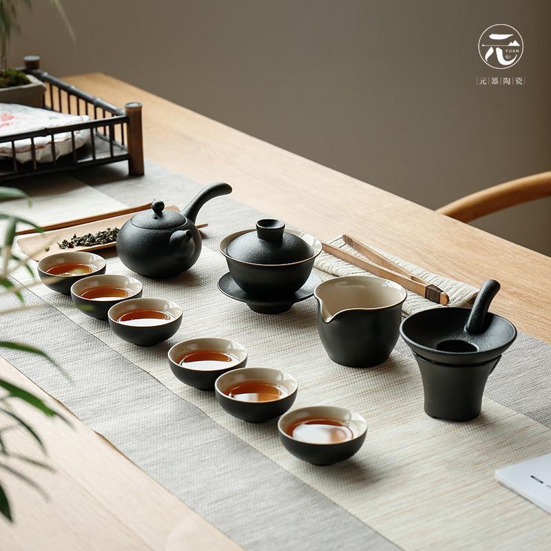 日式黑陶茶具 功夫茶壶盖碗茶杯粗陶功夫茶具陶瓷整套礼盒装_644