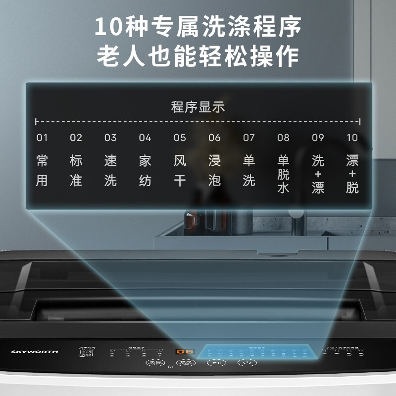 创维10公斤洗衣机全自动波轮 容量 家用租房 老人专用桶自洁桶风干 T100F_淡雅银