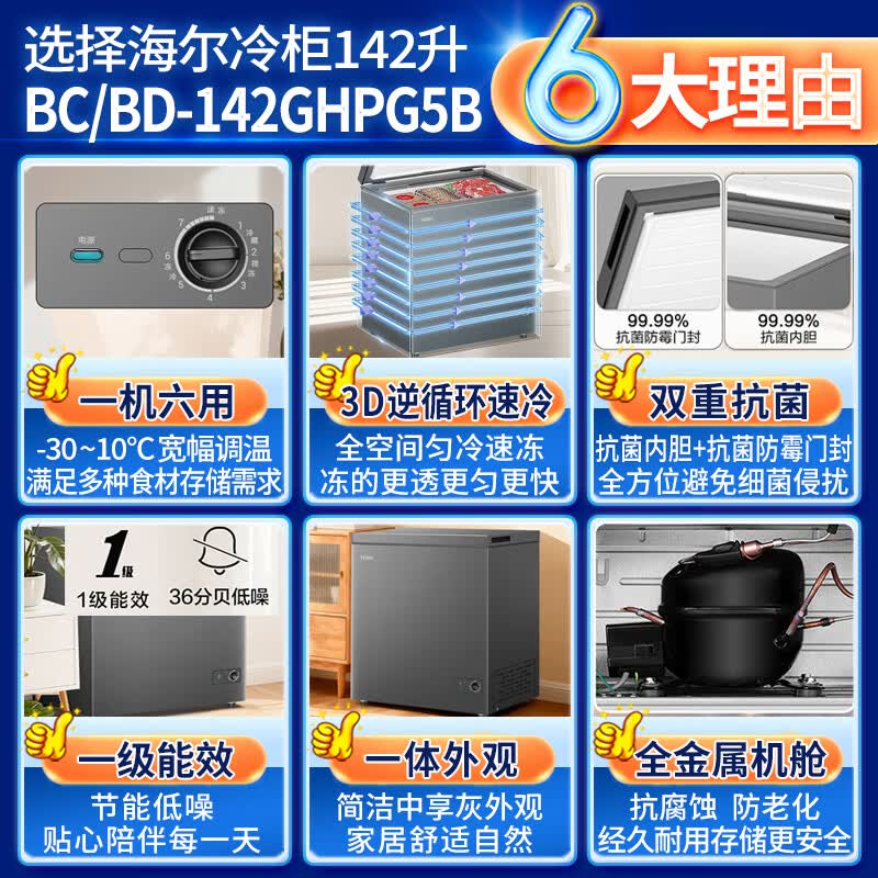 Haier/海尔 BC/BD-142GHPG5B冷藏冷冻两用低温减霜小冷柜家用商用高清大图
