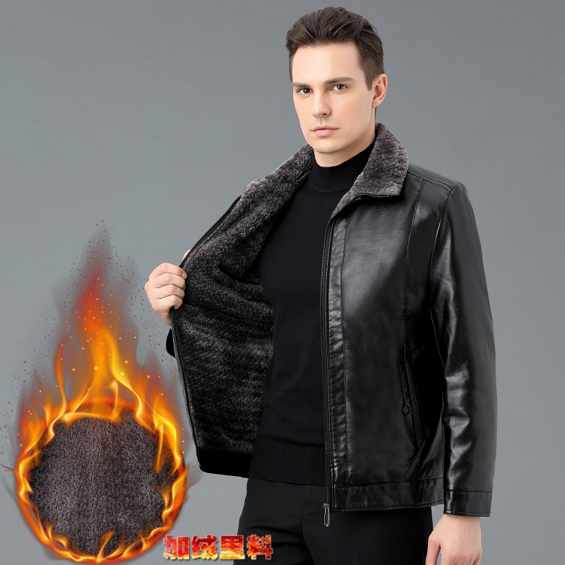 专柜正品真皮羊皮男装秋冬新款海宁真皮皮衣男夹克立领皮毛一体加厚加绒冬季爸爸装 3068黑色 175