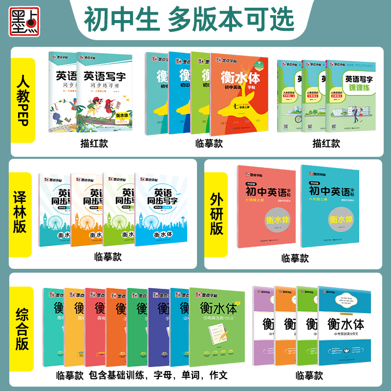 [初中生单词强化2本套]基础训练+词汇 [正版]英语衡水体字帖初中人教版同步初中生七年级八年级上下册中考满分作文英文字母高清大图
