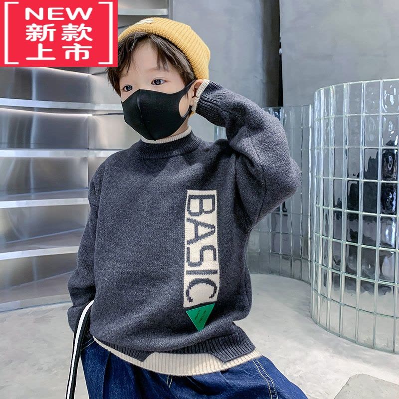 可莉允男童冬款加厚韩范毛衣男孩2022新款儿童中大童洋气半高领保暖打底图片