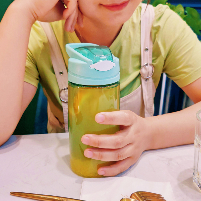家柏饰(CORATED)吸管杯大人水杯风成年少女杯子便携产妇孕妇塑料杯 曲面-豆绿-500ML[收藏加购送杯刷]高清大图