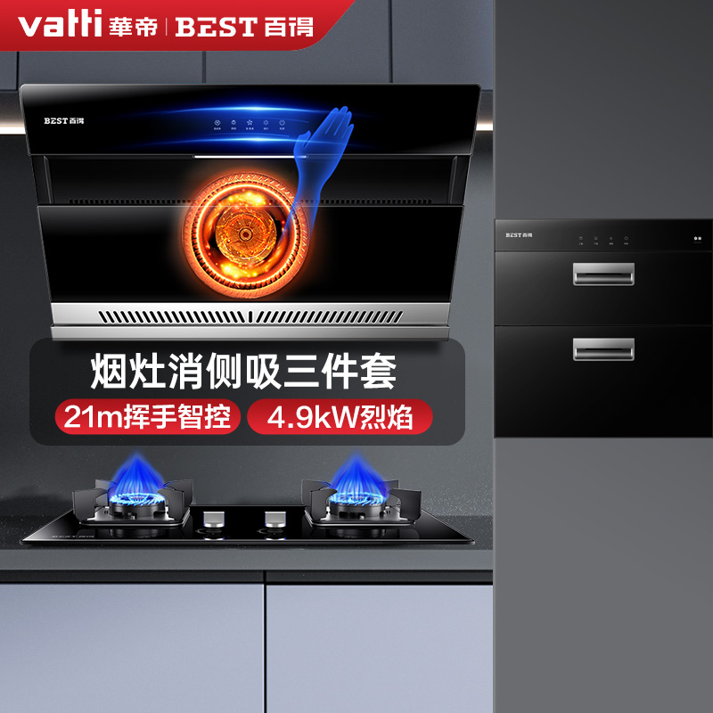 华帝百得E131C+QE30+DX11燃气灶套餐厨房抽油烟机燃气灶套装100升大容量消毒柜套装组合(天然气)