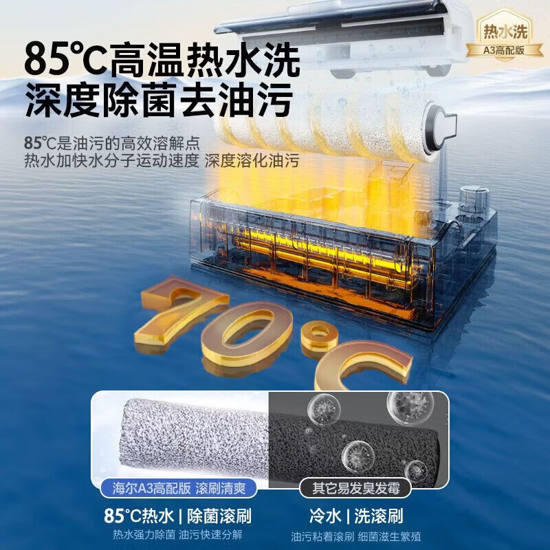 海尔(Haier)洗地机高温95°热风180°平躺防缠绕智能吸拖一体自动清洁洗扫地拖地机除菌手持air吸尘器 A3S高清大图