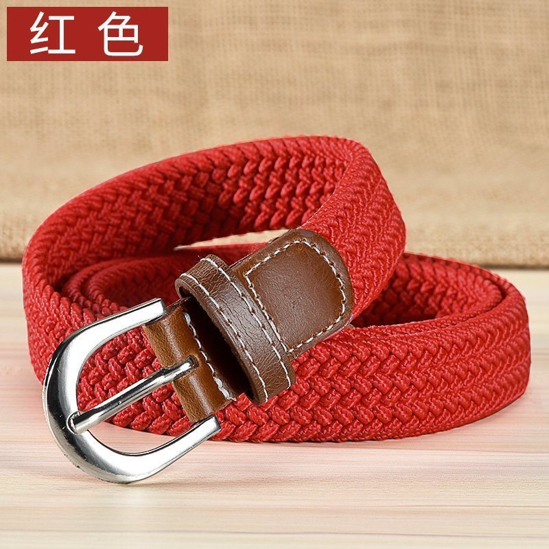 家柏饰(CORATED)帆布腰带女士无孔编织弹力皮带韩版装饰男女细皮带学生休闲布带 红色(弹力腰带)110cm
