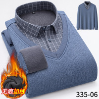 秋冬新款男士无痕衬衣假两件保暖长袖衬衫加绒保暖内衣潮_982 XL 06灰小格