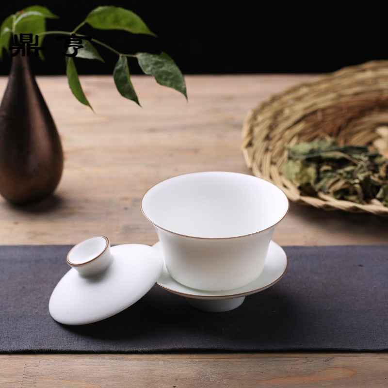 鼎亨白瓷盖碗茶杯景德镇陶瓷耐热家用套装汝窑普洱大号三才盖碗