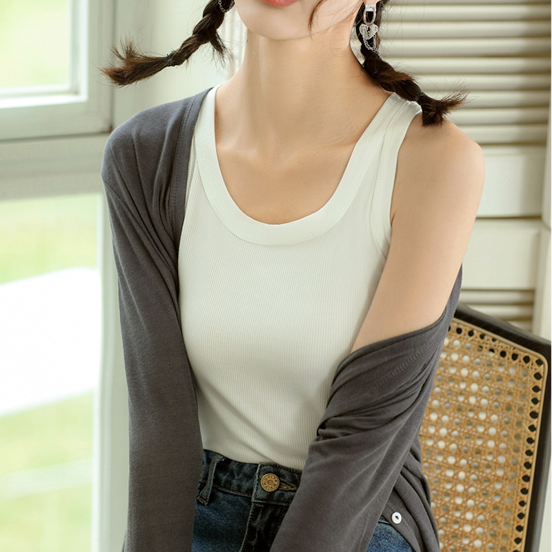 樵JIAO元气小背心夏外穿U领螺纹纯色内搭修身白色吊带018-WJ-9639