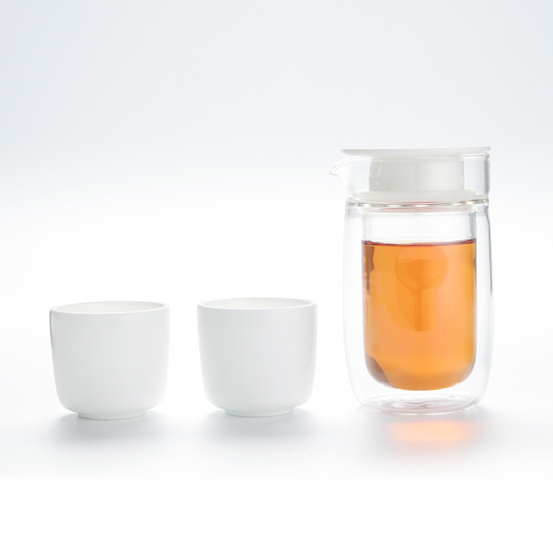 原初格物悦清茶具茶杯套装TST3065灰 玻璃陶瓷红旅行随身杯家用户外出差车载便携