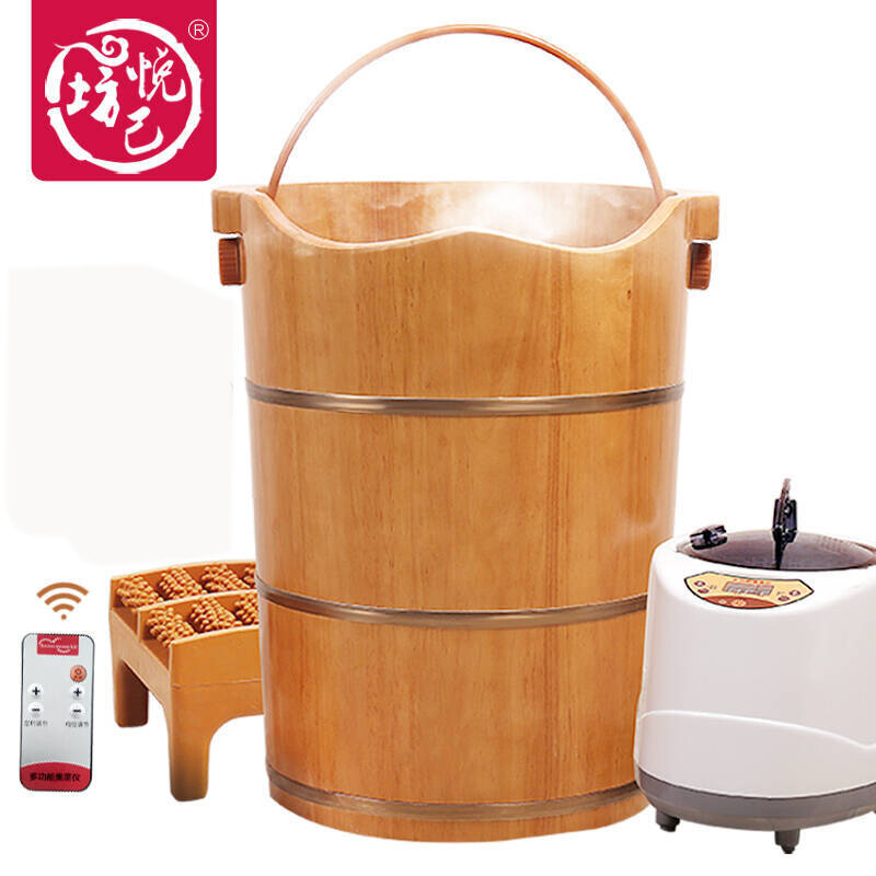 橡木泡脚木桶桑拿熏蒸汗蒸养生洗脚盆50cm高蒸汽桶厂家直销 橡木熏蒸桶带熏蒸机 50CM高波迷娜BOMINA