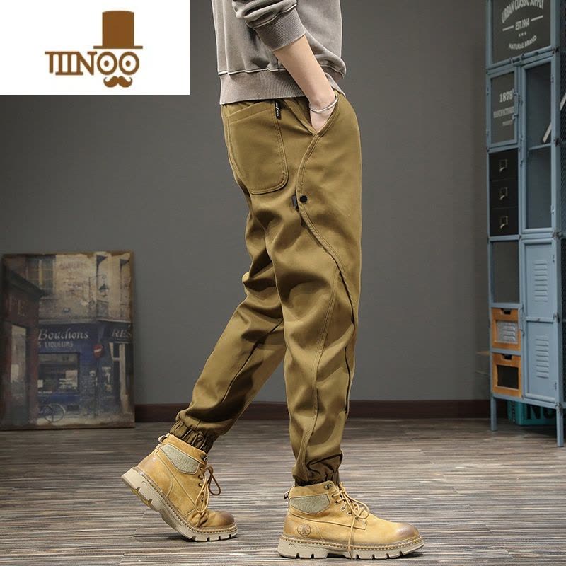 YANXU夏季潮牌美式复古拼接休闲裤男宽松大码哈伦长裤痞帅英伦风束脚裤图片