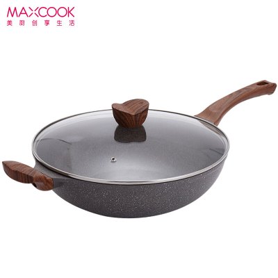 MAXCOOK美厨 麦饭石炒锅 不粘锅少油烟锅 家用电磁炉燃气灶适用锅具 送锅铲 MCC556