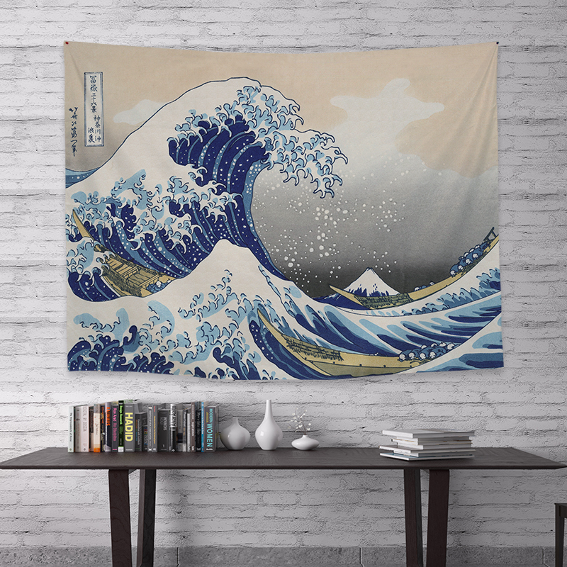 美帮汇日式浮世绘神奈川冲浪图背景布挂布宿舍床头装饰背景墙布高清大图