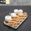三维工匠小茶具套装家用办公简约白瓷功夫茶具干泡盘日式茶壶盖碗茶杯 云白三才盖碗+西施壶13件+长方盘