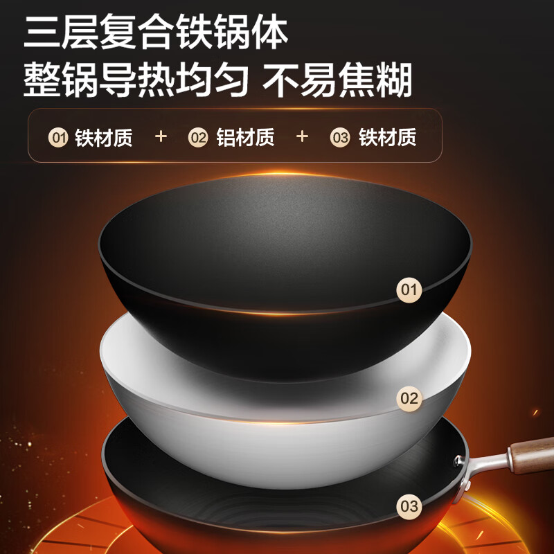 苏泊尔(SUPOR)一级不粘铁锅无涂层炒锅炒菜锅家用 电磁炉燃气灶通用 有钛复合铁 CC30YT1 30cm高清大图