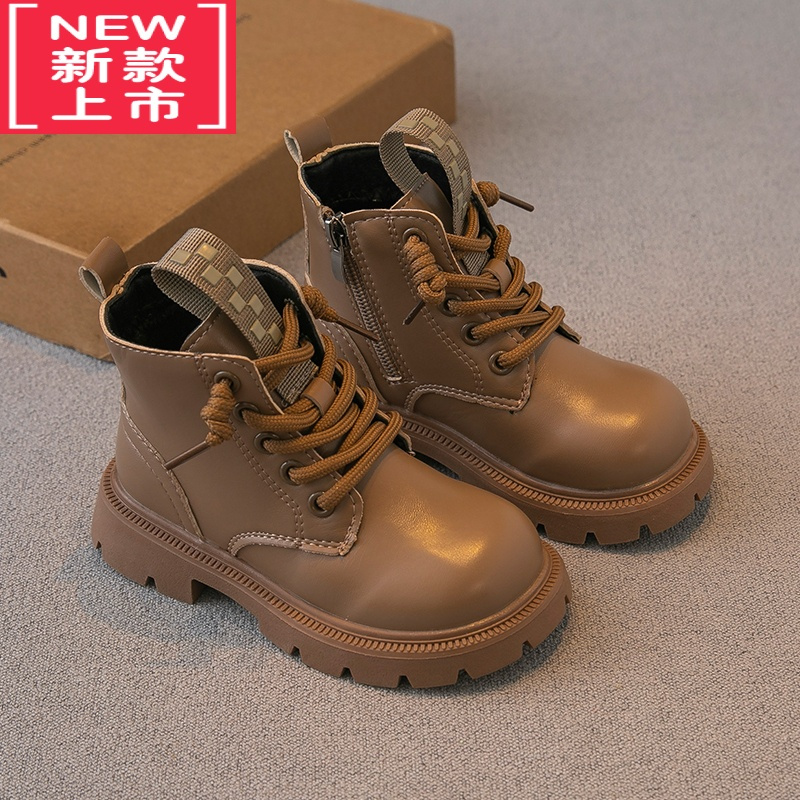 可莉允儿童马丁靴2022冬季新款童鞋男童靴子女童皮靴二棉加绒短靴英伦风